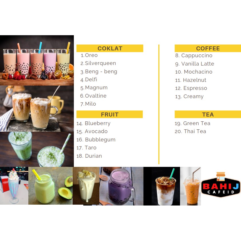 

Paket usaha murah minuman milenial ( @30 Gram - Bebas pilih Semua Rasa )