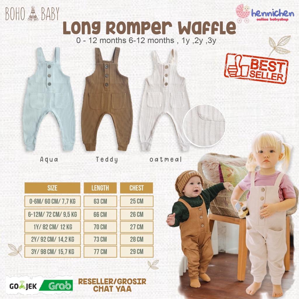 BOHOPANNA 0-3 Tahun Long Romper / Aiden Romper Waffle Jumper Bayi