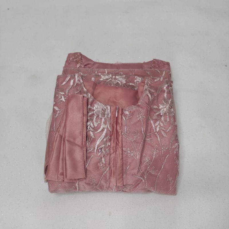 Lapak Solo - ( Ready Jumbo ) Alodia Dress Syari elsire Brokat Tule Mix Maxmara Full Belakang-NUDE PINK ld100