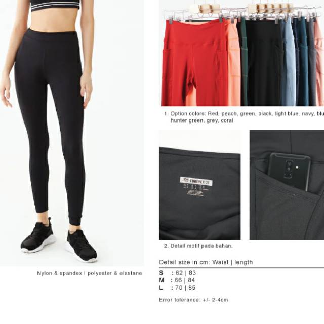 FOREVER 21 ORIGINAL Sport gym yoga running fitness double pocket for women legging olahraga