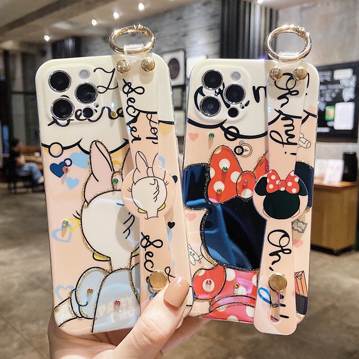 Cartoon wrist strap for case iphone 12 pro max 12mini 11pro max X/Xs max XR 7/8/se2020 7plus/8plus Minnie Desi all-inclusive anti-fall soft casing iphone