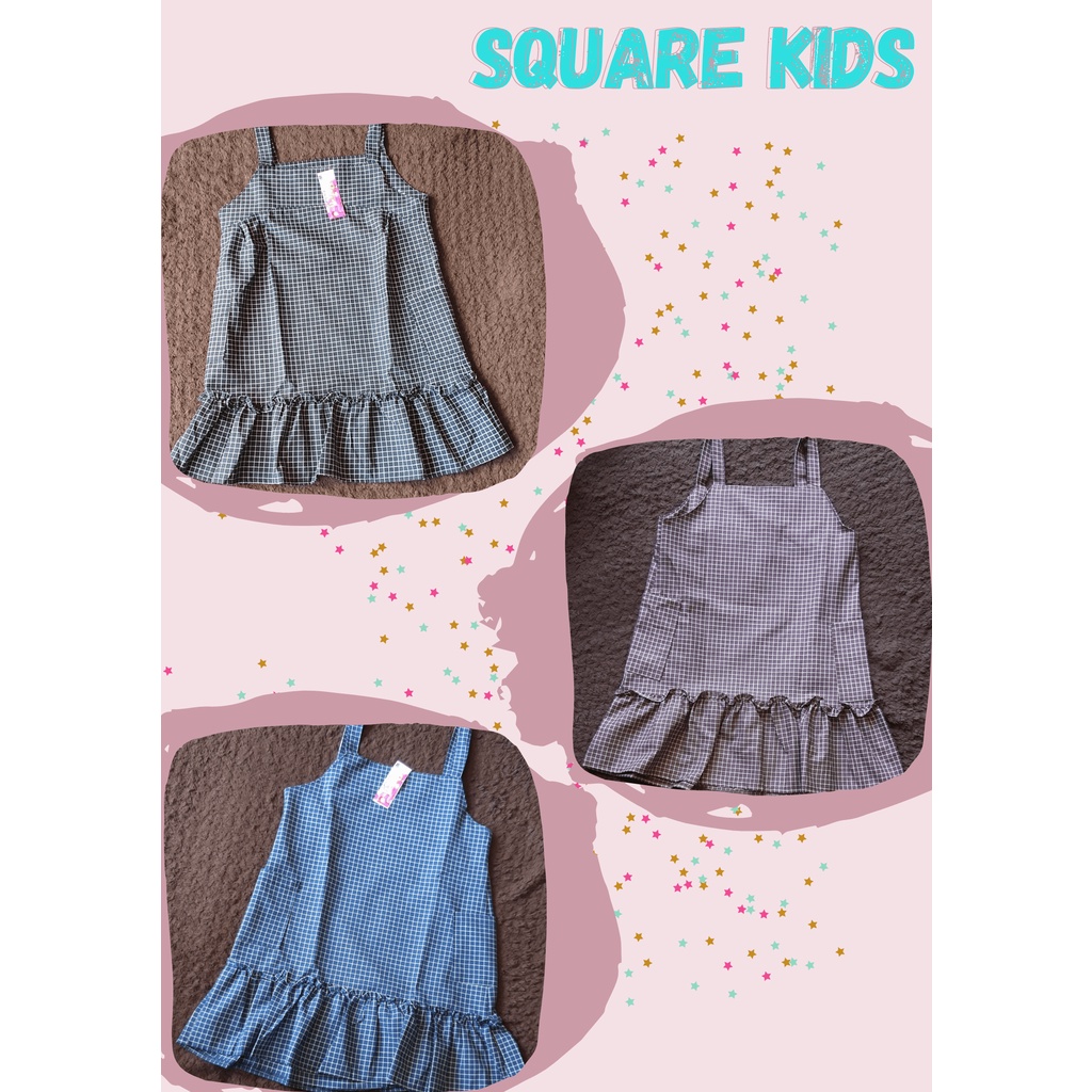 Dclokidss - Square Overall Anak Perempuan Motif Kotak-kotak Bahan Katun Oxford Overall  Kekinian