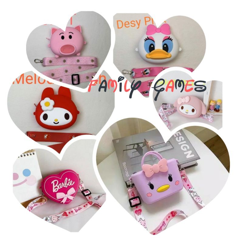 family games TAS JELLY KARAKTER SILICONE SELEMPANG barbie desy duck