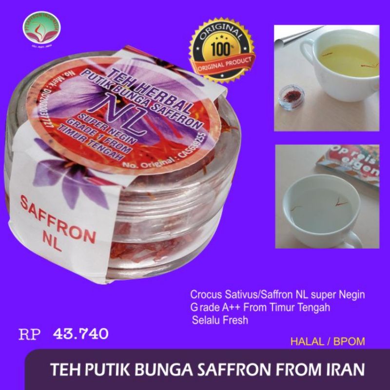 

NL Saffron Iran 0.3 gr - Teh putik bunga Safron Grade A+ Super Negin - Kesehatan Penghambat Keriput dan Penuaan Dini