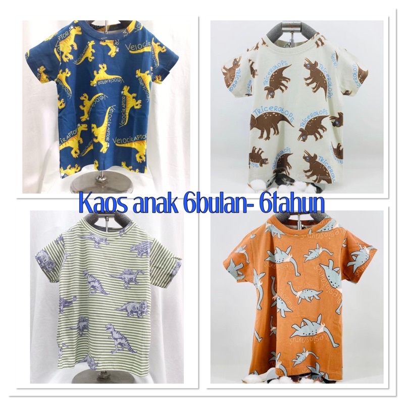 T shirt kaos anak katun loopie kids / kaos anak laki laki Dino transportasi 6bln -6th