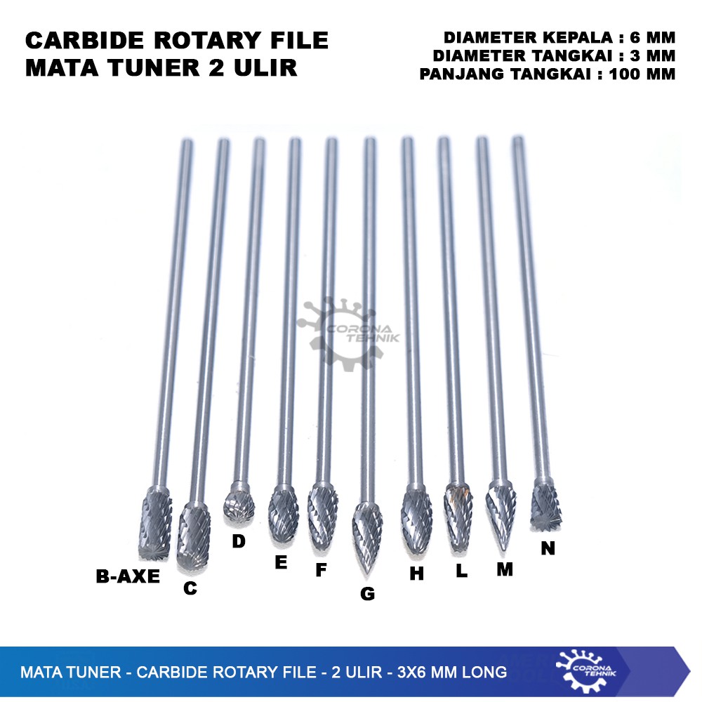 Carbide Rotary File - Mata Tuner - 2 Ulir - 3x6 mm Long