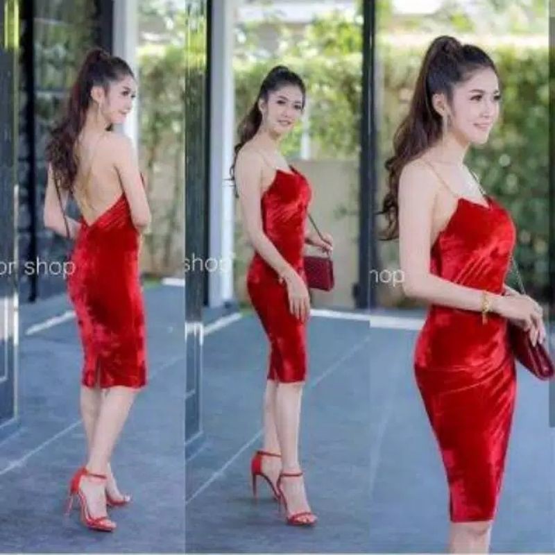 Yovana Midi Dress Bludru/Velvet Tali Rantai 806