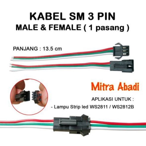 Sale Kabel Soket Male Female SM 3 PIN for LED Strip WS 2812B Panjang135 cm Mitra LED shopee