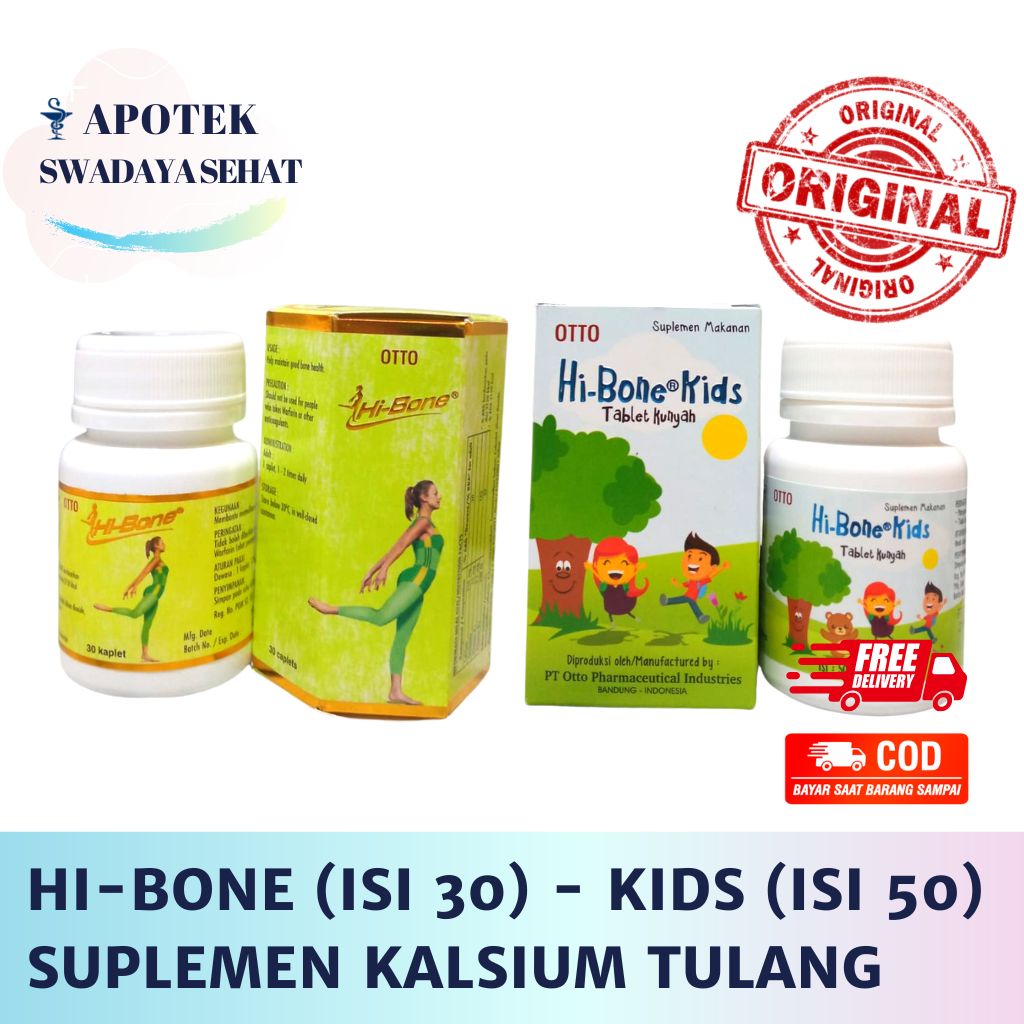 HI-BONE Dewasa - Kids Anak Botol Isi 30 dan 50 - Suplemen Kesehatan Tulang Kalsium