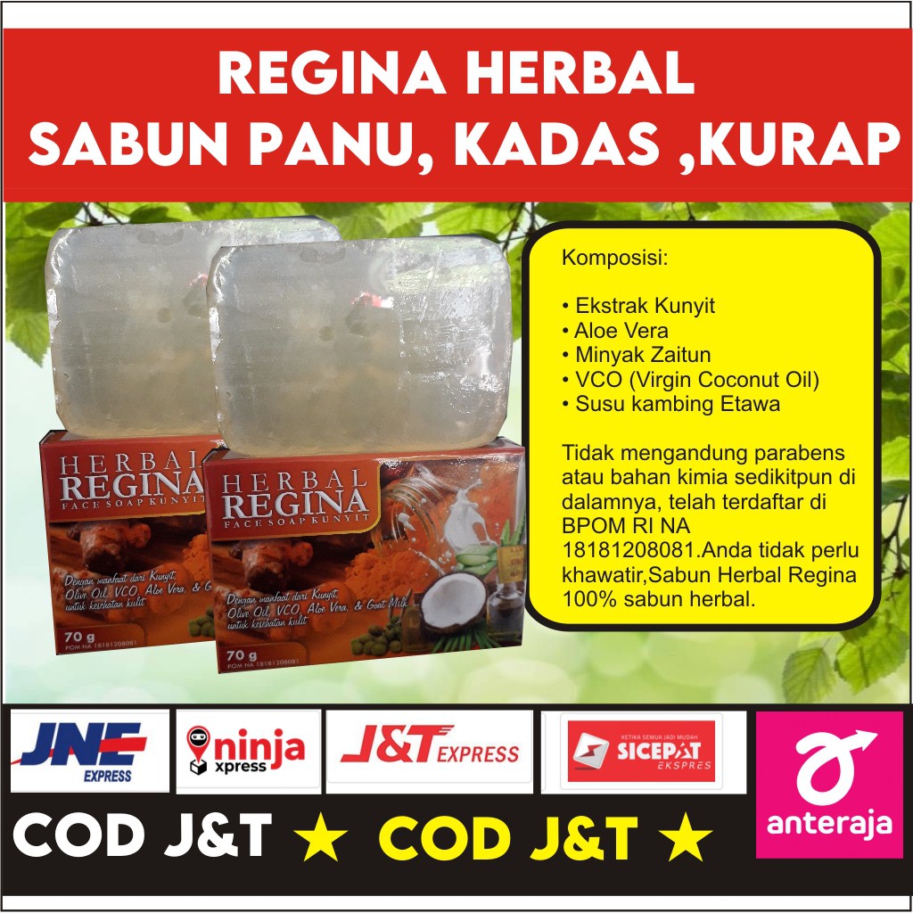 Sabun Herbal Regina Original Sabun Penghilang Bekas Panu, Kurap, Kudis, Kadas, Gatal, Bau Badan, Cac