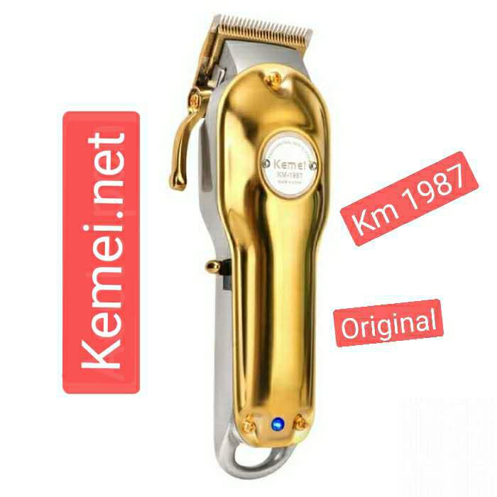 kemei km-1987 all metal hair clipper wireless hair trimmer men gold