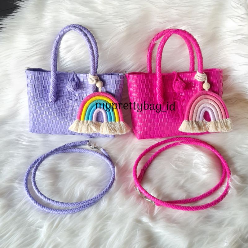 (TANPA ACCESORIES) READY CANDY BAG Tas Jaly Tas Jali Tas Anyaman Premium Warna Permen