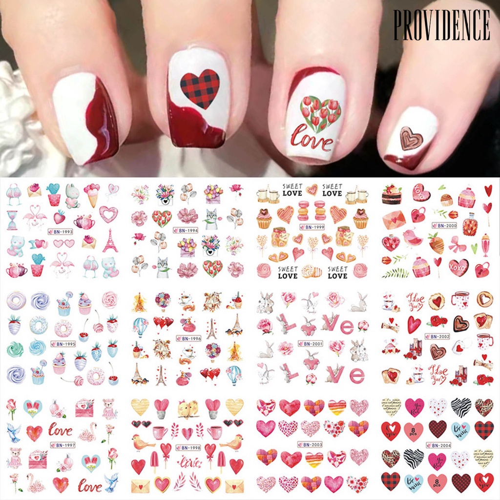 Providence Stiker Kuku Ultra Tipis Motif Hati / Bibir Romantis Untuk Manicure / Hari Valentine