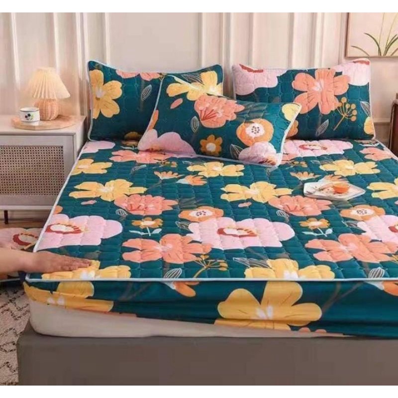 SPREI WATERPROOF MOTIF KARAKTER / SPREI ANTI OMPOL-Bunga hijau