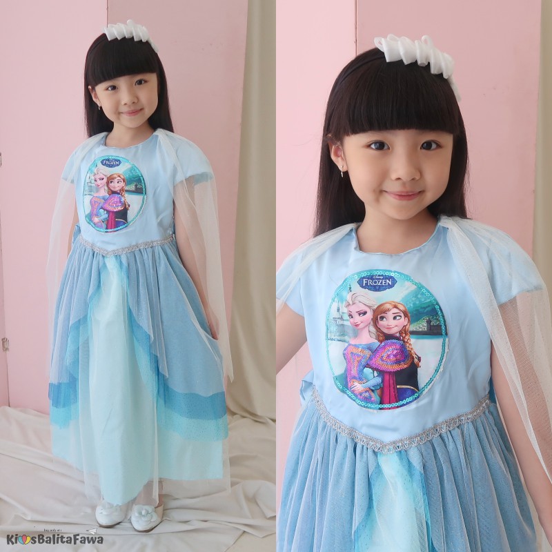 Gaun SNOWY FROZEN uk 8-12 Tahun / Gaun Pesta Ulang Tahun Kostum Princess Elsa Premium Dres Frozen