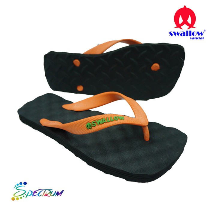 Sendal Jepit Pria Swallow Spectrum - Hitam Tali Orange