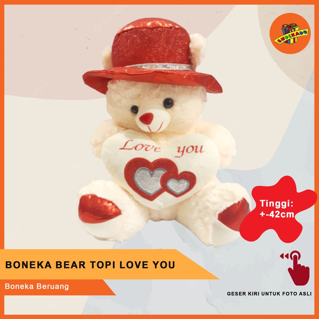 MAKASSAR! BONEKA BEAR TOPI LOVE YOU - Boneka Beruang