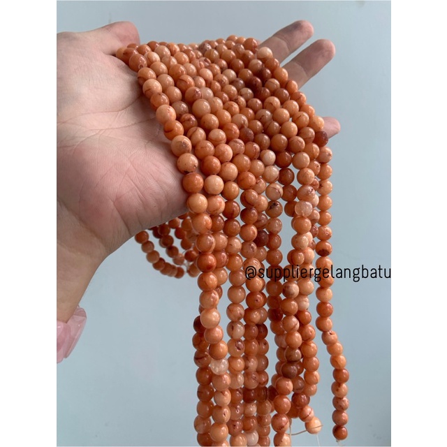 bahan batu Manigajah 8mm oren natural polish corak retak orange akik