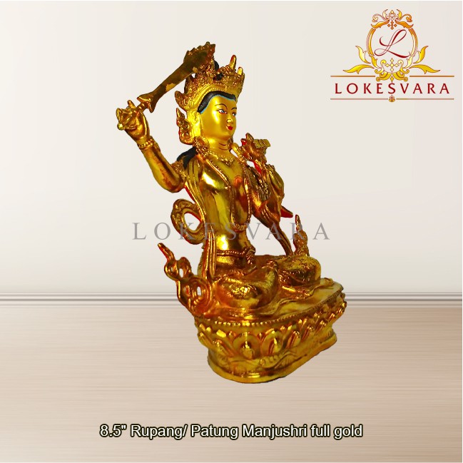 Patung Rupang Arca Logam Manjushri 8.5inch Full Gold