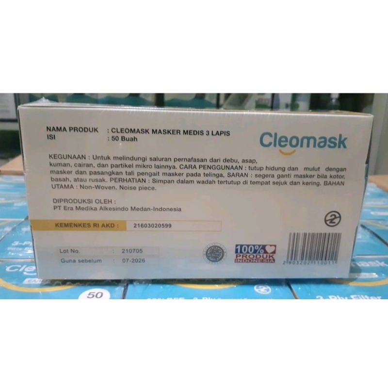 MASKER MEDIS EARLOOP 3 PLY - CLEOMASK Warna HIJAU &amp; PUTIH