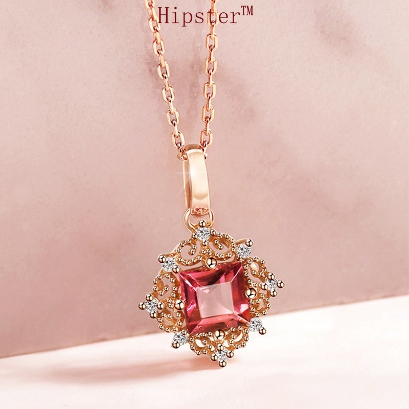 Exquisite Refined Grace Elegant Diamond Ruby Pendant 18K Rose Gold Full Diamond Necklace