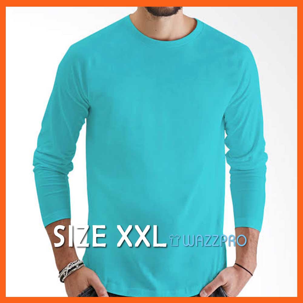 XXL Kaos Polos Distro Pria Wanita Cotton Combed 30s Lengan Panjang Turquoise Muda / Baju Polos Cowok