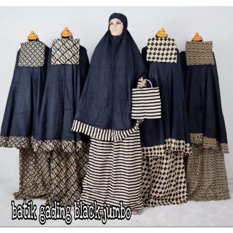 Mukena Dewasa Jumbo Motif Batik Gading Hitam