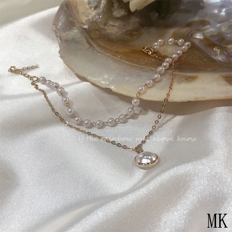 Fashion Korea Wanita Temperamen Manis Gelang Aksesoris Perhiasan Gelang Mutiara Ganda Sederhana MK-6