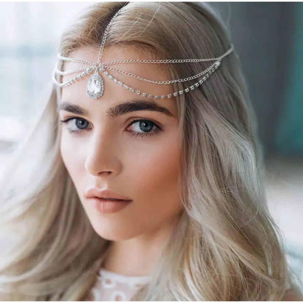 Boho Silver &amp; Gold Kristal Rantai - Headpiece Mahkota kepala / Rambut Pengantin