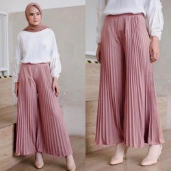 Celana panjang kulot salur / plisket / pliskit wanita perempuan allsize fit L XL harian santai murah