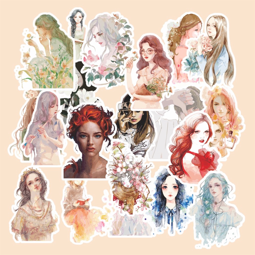 

(random)cetak stiker satuan murah tema WATERCOLOR AESTHETIC GIRL