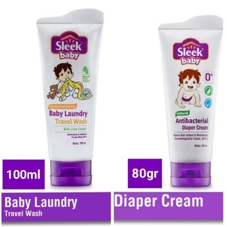 Sleek Baby Antibacterial Diaper Cream 80gr - Sleek Baby Laundry Travel Wash Tube 100ml - Sleek Krim Ruam Popok Bayi Losion - Sabun Cuci Slek Tube