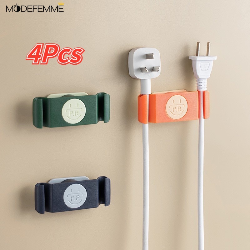 4 Pcs Klip Penyimpanan Kabel Data Power Dengan Perekat Untuk Dinding Rumah Tangga