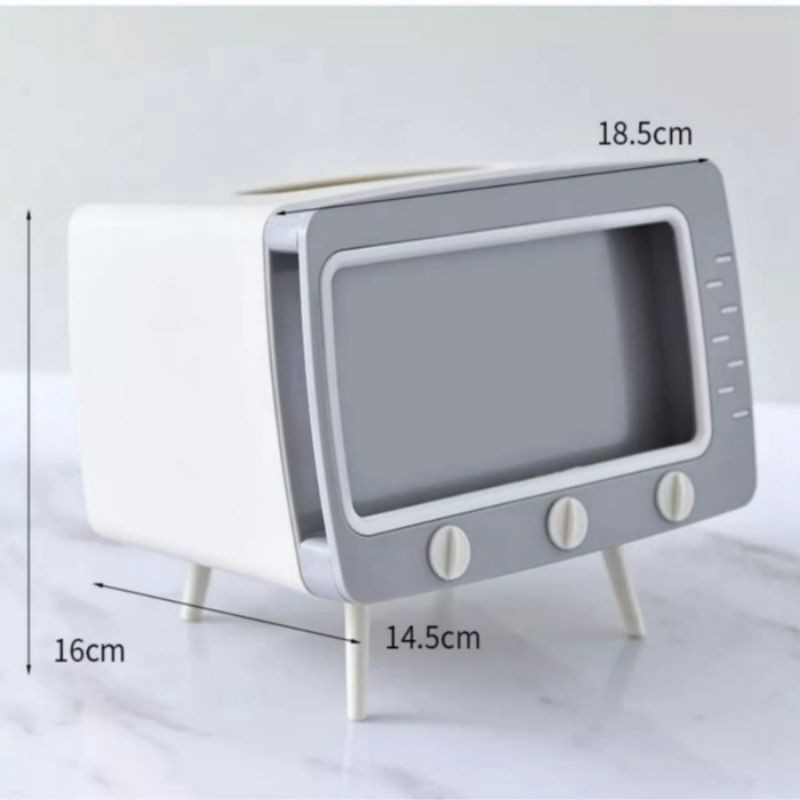 ☀ INDOLAND ☀ R276 Kotak Tissue Box Organizer Bentuk TV Tempat Tisu + Stand Phone Holder Import COD