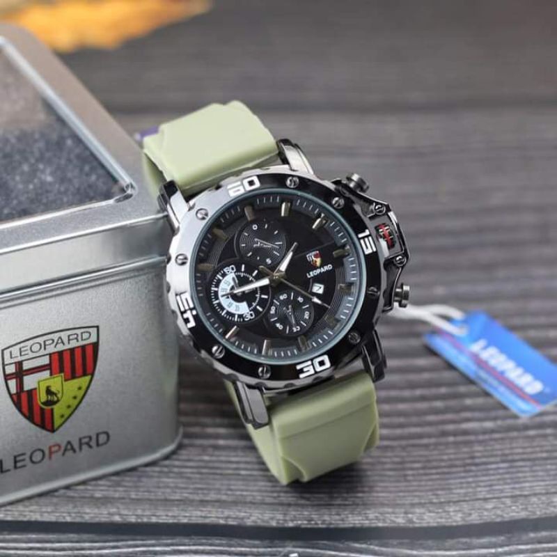 JAM TANGAN PRIA LEOPARD RUBBER PRIA DM 5CM