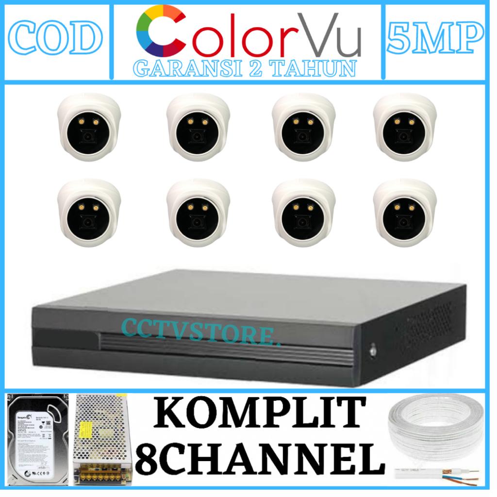 PAKET CCTV COLORVU 8 CHANNEL 8 KAMERA IDOOR FULL COLOR 5MP 1080P TURBO HD IR SONY KOMPLIT