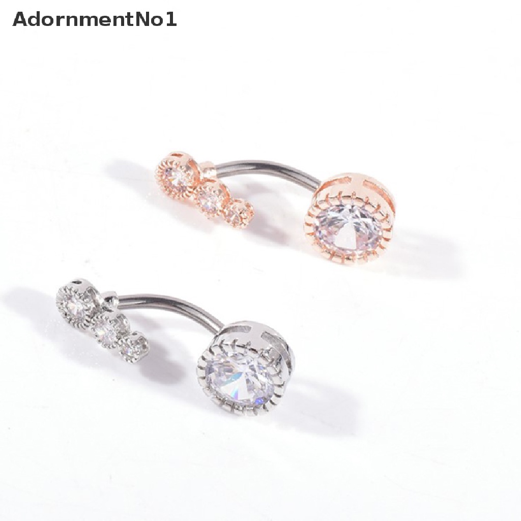 (AdornmentNo1) 1pc Cincin Tindik Pusar Model Barbel Hias Kristal Untuk Wanita