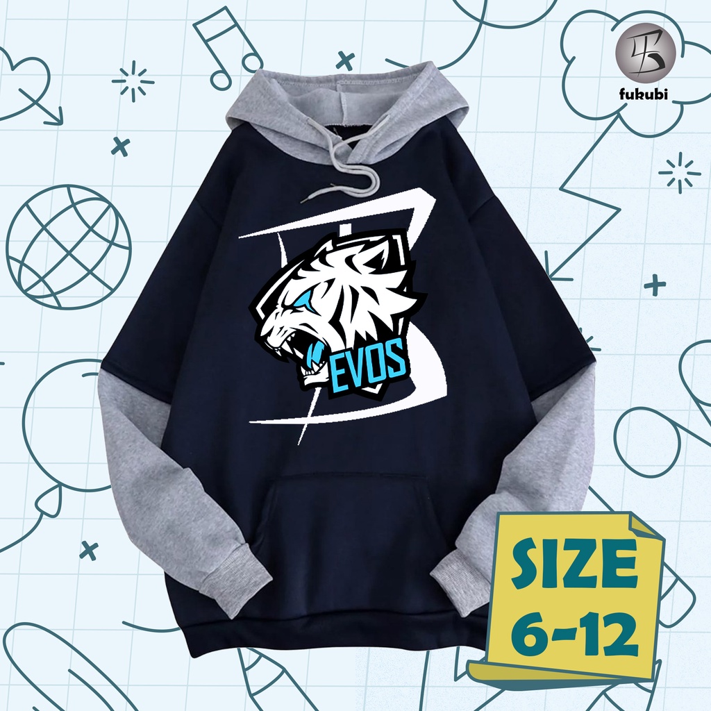 Jaket Hoodie Evos Anak Laki Laki umur 8 9 10 11 12 4 5 6 7 Tahun Hodie Free Fire Hoodie Anak Jaket B