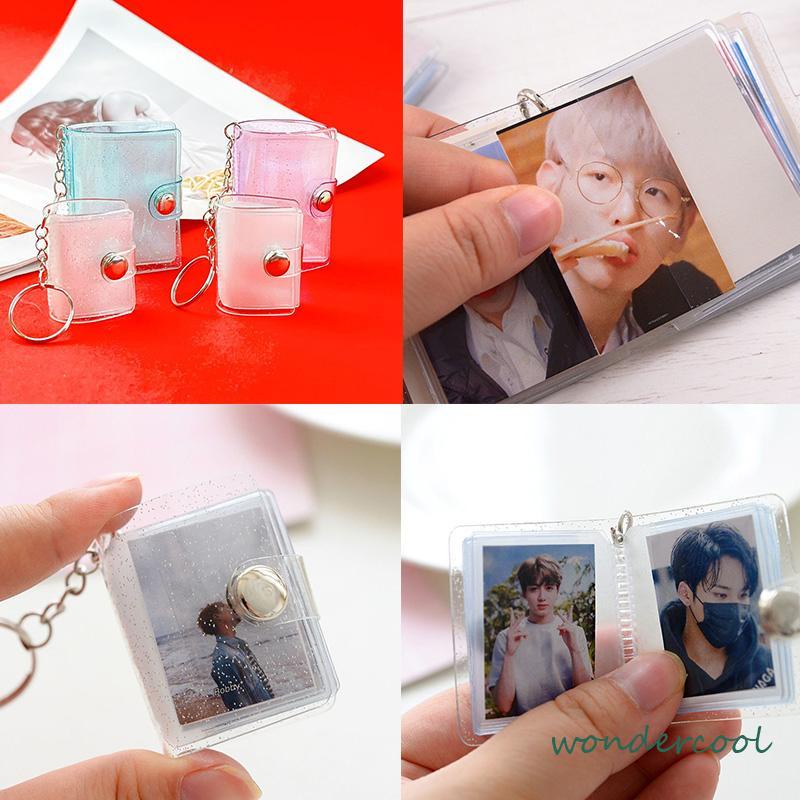 1 &amp; 2 Inch Mini Photo Album 16 Pockets KeyRing Key Ring Shiny Transparent Foto Binder Kecil Card Holder Keychain Gantungan Kunci Jelly Color KPOP Koleksi Ganci pacar memory kenangan hadiah potret -Won