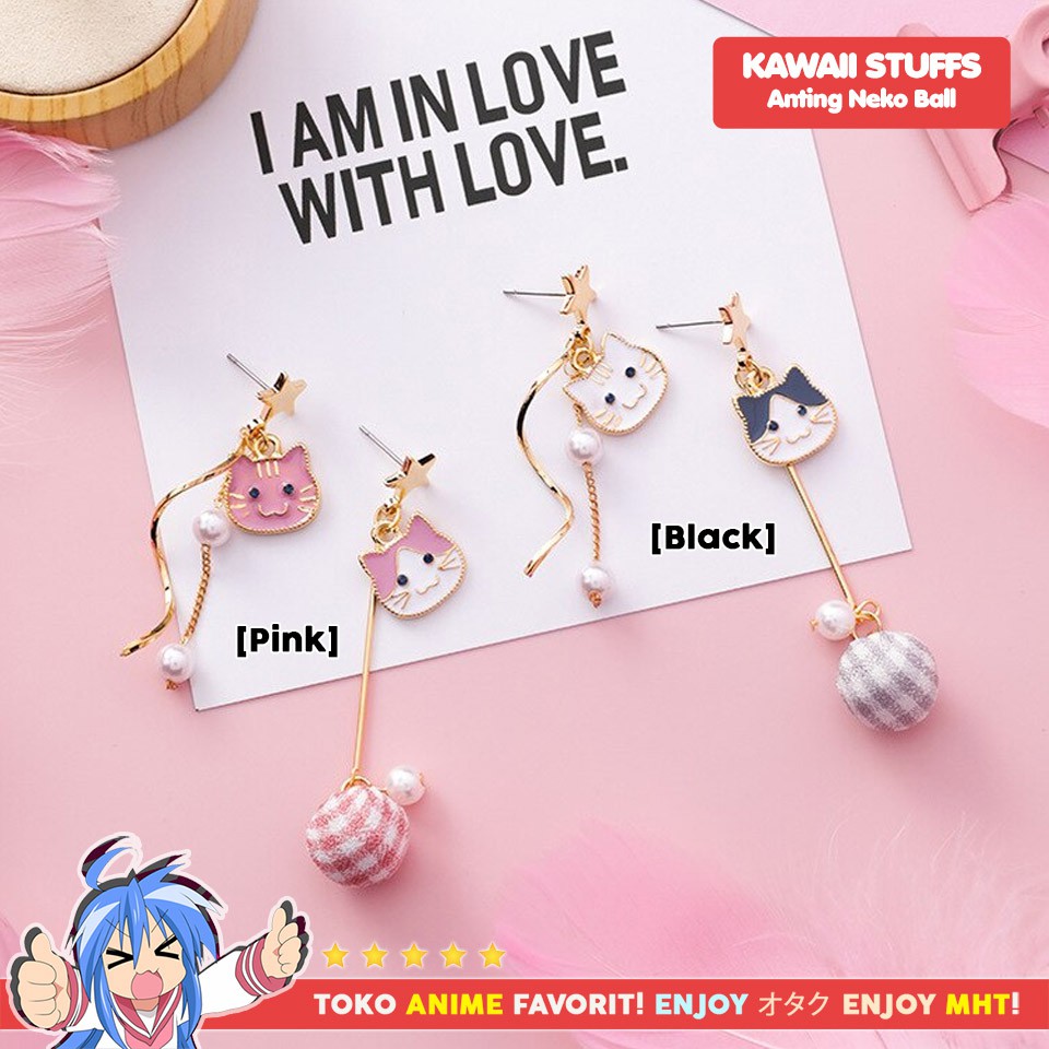 Anting Fashion Neko Cat Kucing Ball Bola Lucu Kawaii Terlaris