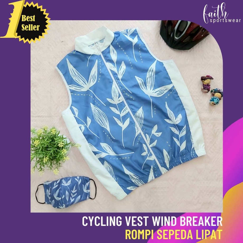 ROMPI OLAH RAGA/ ROMPI SEPEDA/CYCLING VEST Wanita Biru Putih Motif Daun