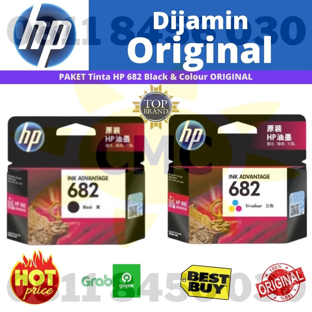 PAKET Tinta HP 682 Black &amp; Colour ORIGINAL