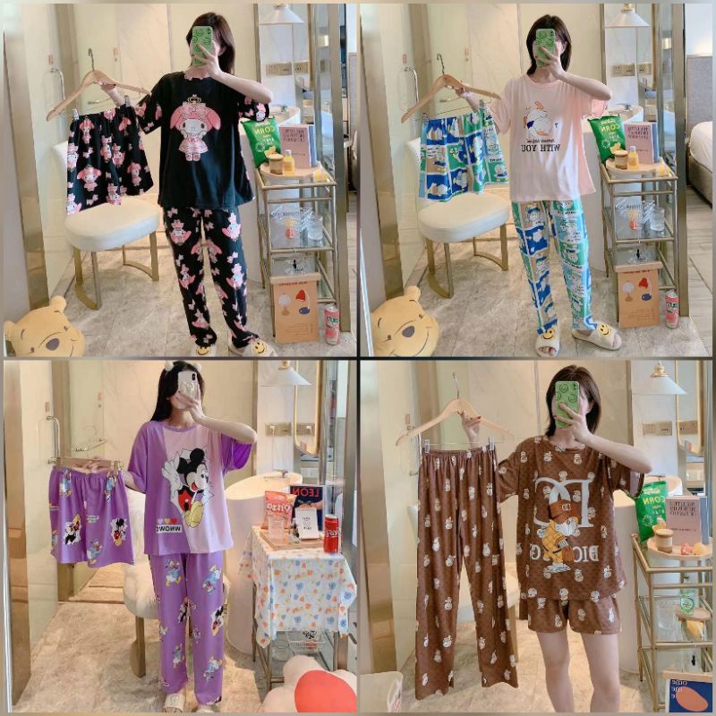 Baju Tidur Piyama Wanita / Cewek Dewasa Motif Import Kekinian 3in1