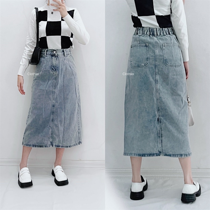 CLOTHIER - Byeol Denim Midi Skirt