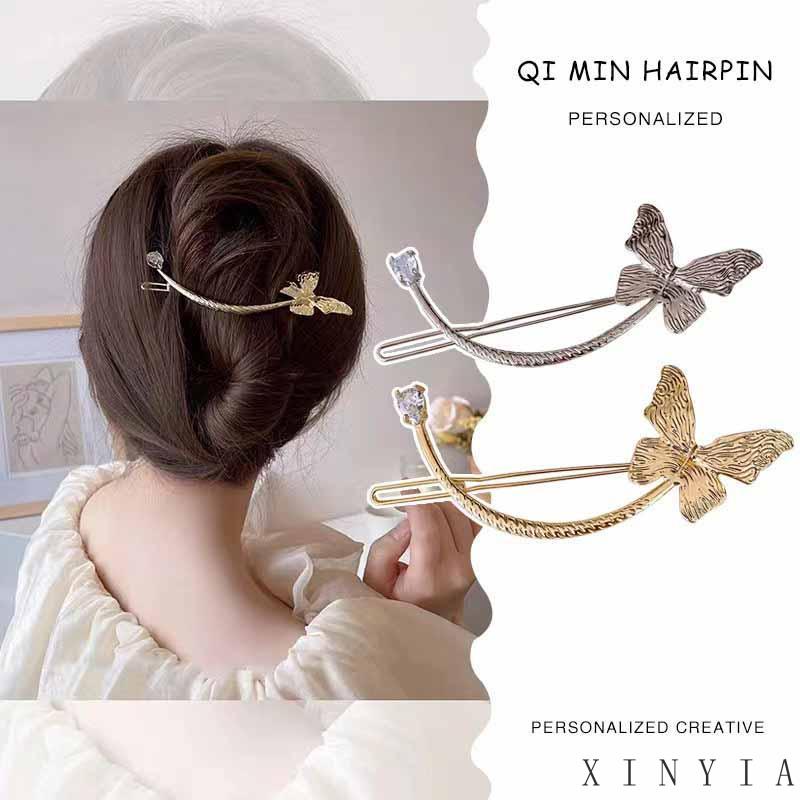 Jepit Rambut Bentuk Kupu-Kupu Bahan Metal Gaya Retro Untuk Wanita