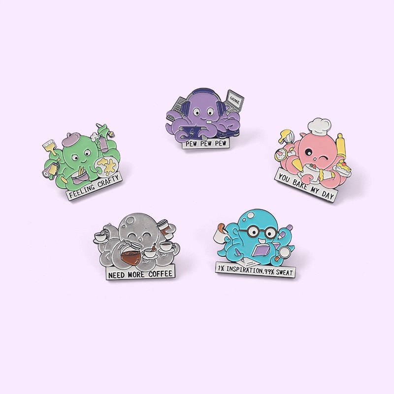 Bros Pin Enamel Desain Kartun Hewan Laut Gurita 5 Gaya Warna-Warni Untuk Hadiah