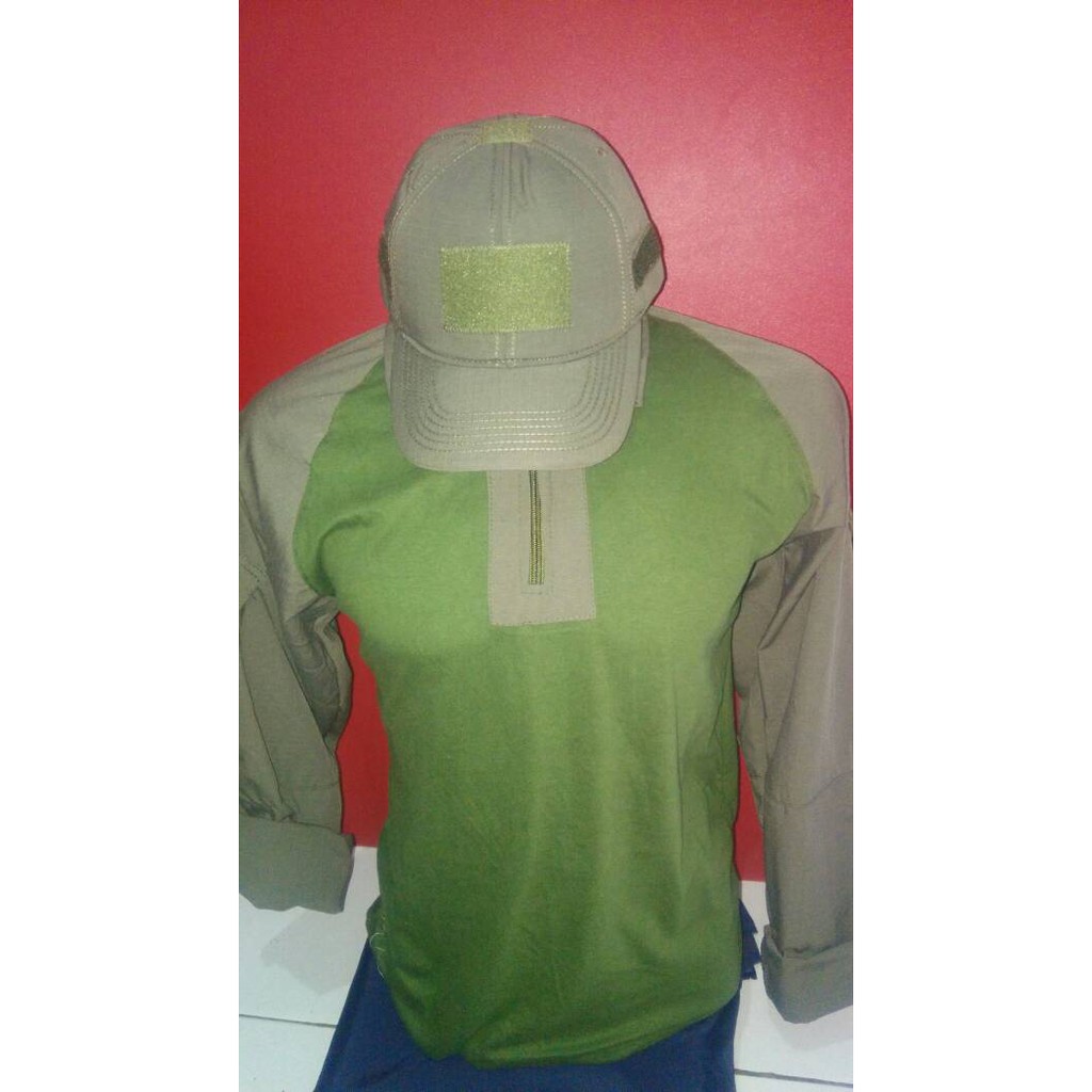 Combat Shirt/Kaos BDU Tactical Hijau Olive Lengan Panjang Katun