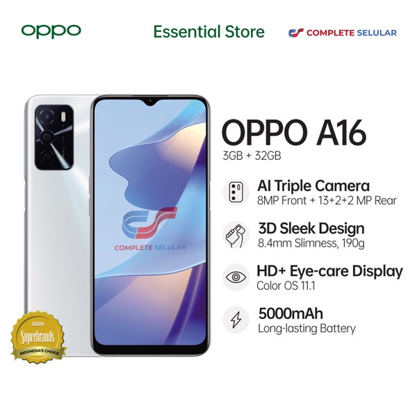 Oppo A16 3/32GB - MediaTek Helio G35 - 5000 mAh Garansi Resmi