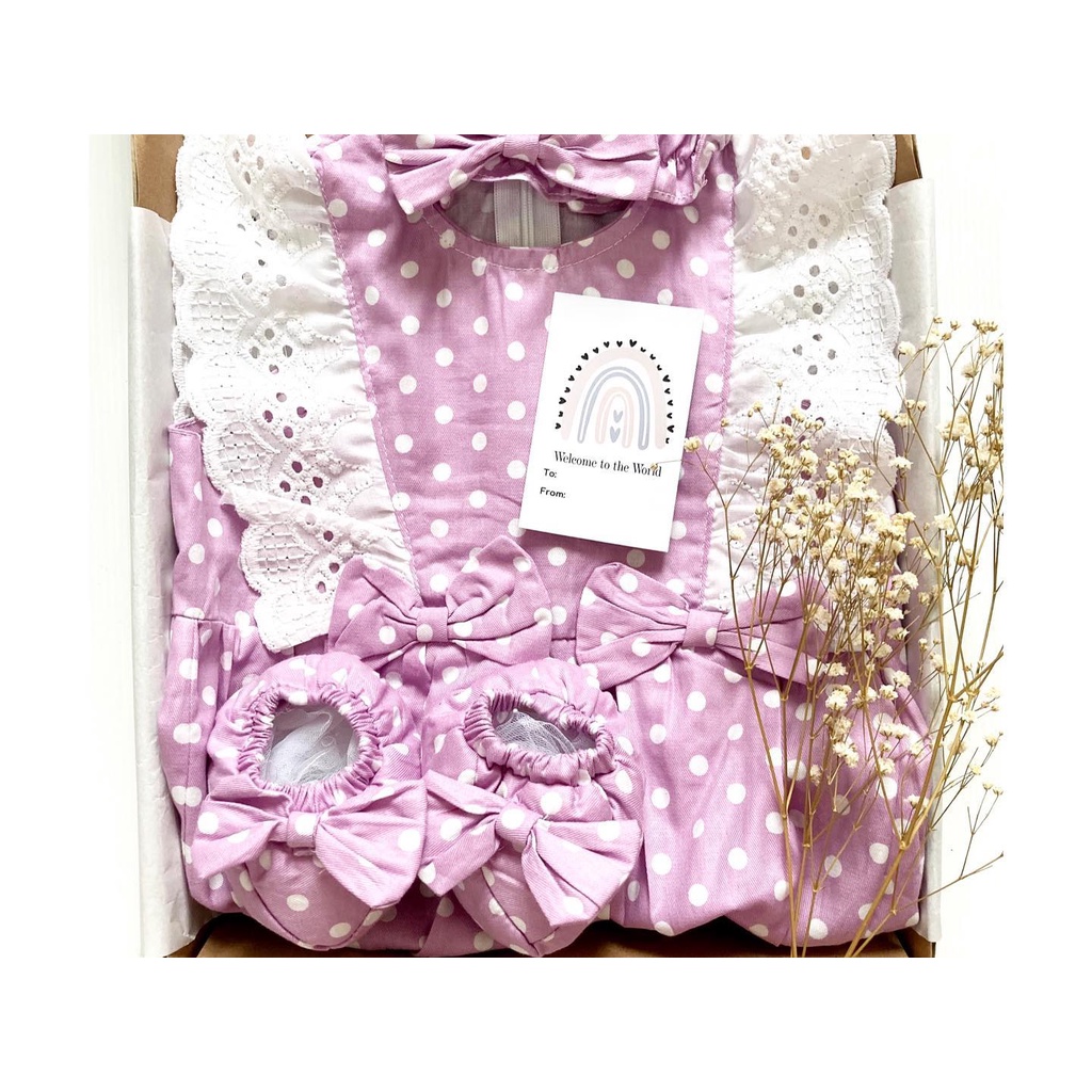 Hampers DOMINIKA / TSUM / MOCHI Baju Jumper Giftset Kado Lahiran Pakaian Anak Bayi Perempuan Laki Terlaris Murah-polka purple