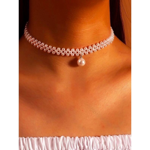 Diana Pearl Choker Necklace Kalung Mutiara Liontin Pearl Anyam Handmade Aesthetic